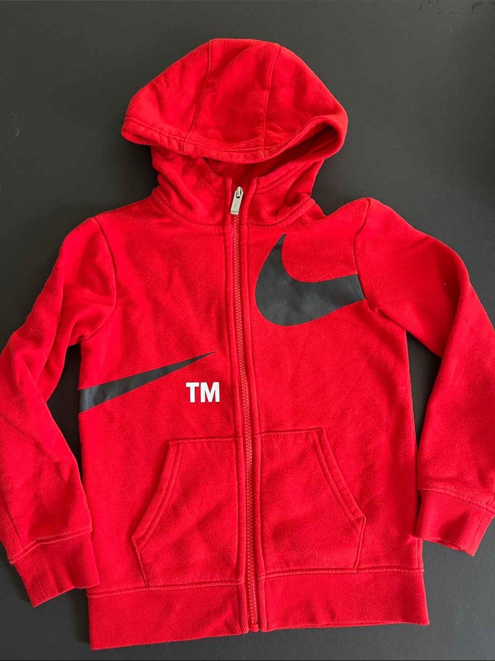 Nike Red Kids' Hooded Zip Sweatshirt with Black Swoosh